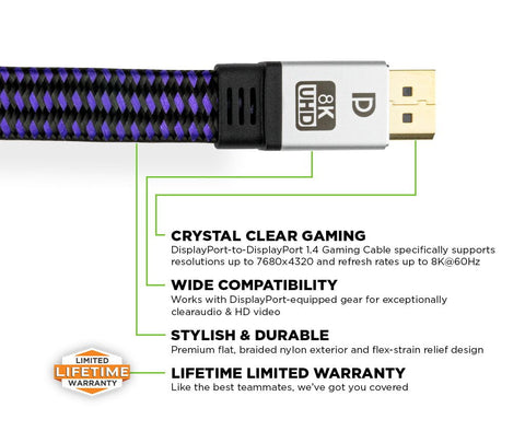 12' DisplayPort 1.4 Gaming Cable